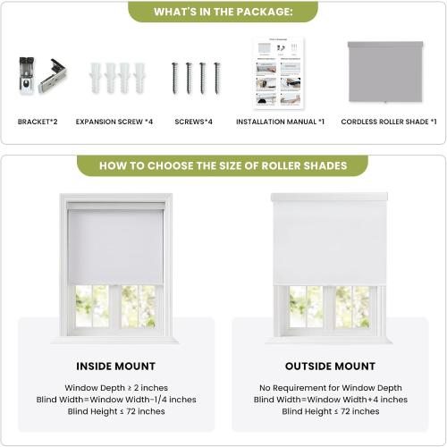 Color Grey Cordless Roller Window Shades,100% Black Out Shade for Windows,Thermal Insulated Free-Stop Blackout Blinds,Door Blinds,Blackout Window Shades Pull Down for Home,Office