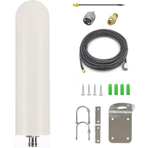 5G 4G LTE Outdoor Omni Antenna with 10ft Cable SMA Male & N Male TS9 RP Adaptor Wall & Mount Waterproof for Verizon ATT T-Mobile Sprint Router Gateway Modem Cellular Trail Camera Home WiFi Internet