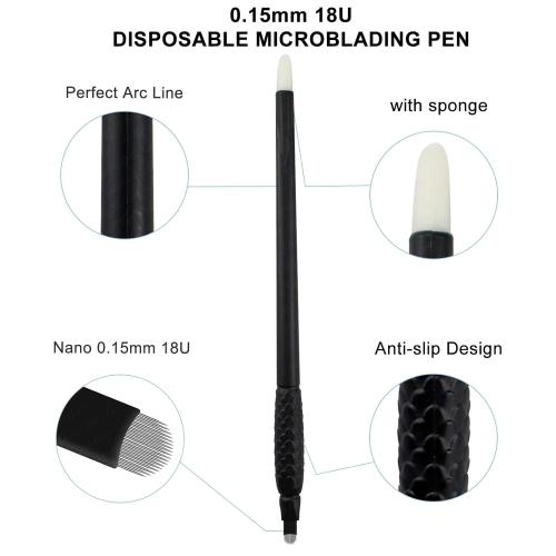 Disposable Microblading Eyebrow Pen – Nano Blade Tattoo Hand Tool with Pigment Sponge for Precise Brow Shaping ( Black 0.15 18U)