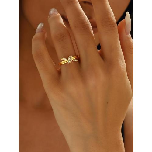 C-leen Gold Rings for Women Non Tarnish, Diamond Twist Love Knot Ring Dainty 18k Real Gold Plated Cubic Zirconiz Knuckle Pinky Thumb Rings Gold Jewelry for Women Gift Size 6-10