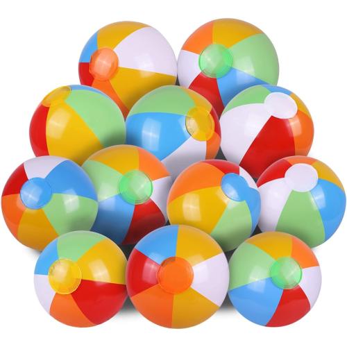 SYZ 12 Beach Balls Bulk - Inflatable Swimming Pool Toys for Kids Birthday Party Supplies Favors Luau Decorations - Blow Up Classic Rainbow Color Beachball Summer Water Games Fun Gifts (12 Pack)