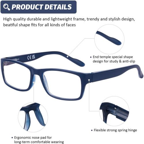 DOOViC Reading Glasses 3.0 Blue Light Blocking Computer Readers for Men Women, Anti UV/Glare/Fatigue 4 Pack