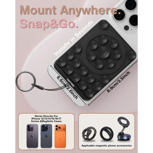 Sembo Magnetic Suction Phone Mount for MagSafe Case, Silicone Octo Cup Buddy Sticky Grip Holder for iPhone, Removable Hands-Free Selfie/Video for TikTok Influencers, Women Gift (Metal Black)