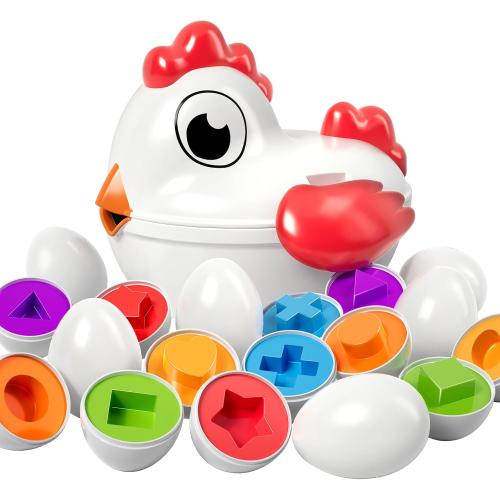 TEMI Toddler Chicken Easter Eggs - Color Matched Game Shape Sorter with 6 Toy Eggs for Kids 3-5, Fine Motor Skills Sensory Toys, Educational Gifts for 3-6 Girls Boys Baby