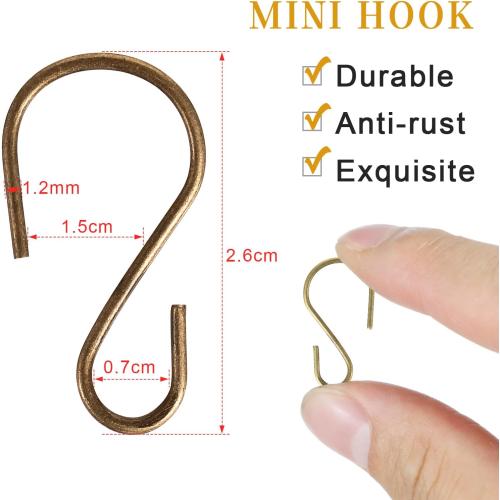 Sratte 120 Pcs Mini S Hook for Hanging 1 Inch Metal, Bronze Color
