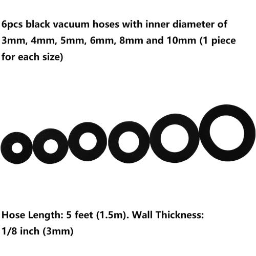 Ucreative Silicone Vacuum Hose Kit 6PCS 5FT Tubing (1/8 to 3/8)   113PCS Nylon Connectors High Performance Automotive Replacement (Black)