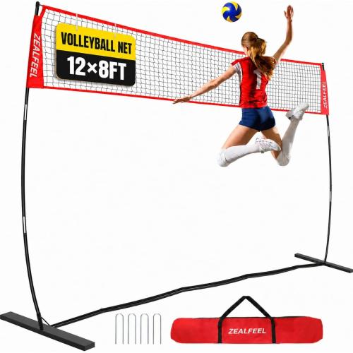 ZEALFEEL 12 FT/20 FT Portable Adjustable Volleyball Net for Backyard | Freestanding Net with Carry Bag for Hitting and Serving Drills in Backyards, Parks, Beach or Outdoor & Indoor