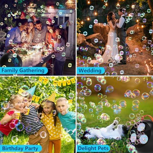 Bubble Machine for Kids, 45°/360° Rotating Bubble Blower with RGB LED Light