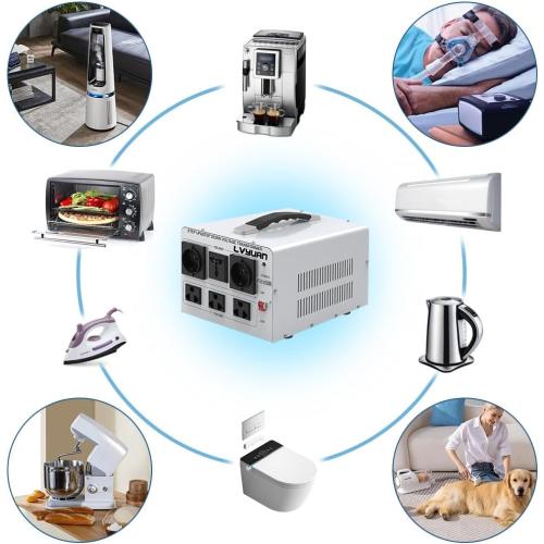 LVYUAN Heavy Duty 3000W Voltage Transformer Converter Step Up/Down Converter 110/120 Volt - 220/240 Volt with 3 US,2 European,1 Universal Outlets and CE Certified,Circuit Break Protection