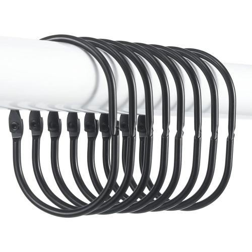 Goowin Shower Curtain Rings, 12 Pcs Shower Curtain Hooks, Oval Snap Shower Rings for Curtain, Metal Black Shower Curtain Rings Rust Proof, Glide Smoothly Shower Hooks for Shower Curtain Rod (Black)