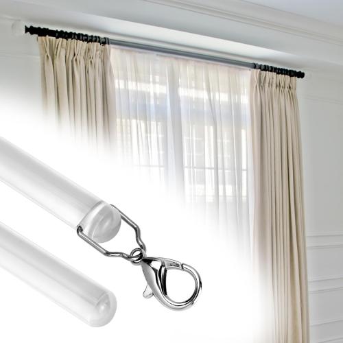 QWORK 40 Inch Clear Acrylic Curtain Pull Wand (4 Pack) with Strong Lobster Hook and Extra Ring Attachments
