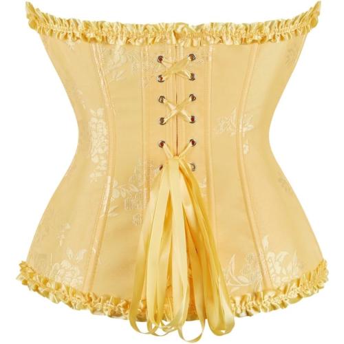 frawirshau Women's Lace Up Boned Overbust Corset Bustier Lingerie Bodyshaper Top