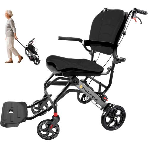 Wheelchairs for Adults,Transport Wheelchair Lightweight Foldable with Removable Cushion,Transport Chair,Ergonomic Travel Wheelchair with Telescopic Handle,Gifts for Grandpa,Black