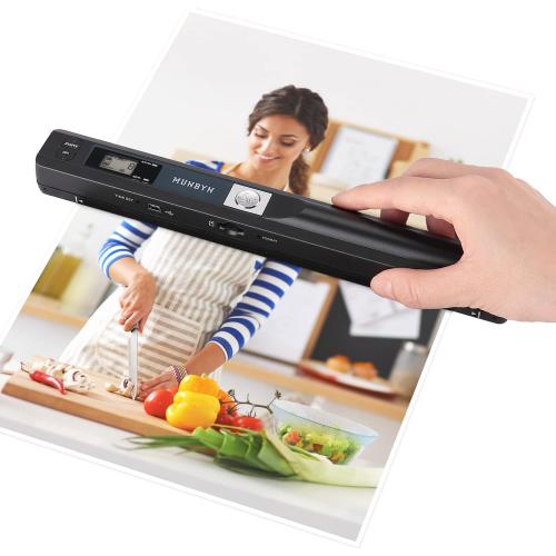 MUNBYN Portable Scanner, 900 DPI Photo Scanner for A4 Documents & Pictures, Wand Reader with 16G SD Card, Flat Scanning, USB Transfer to PC/Laptop, No Driver Required (Black)