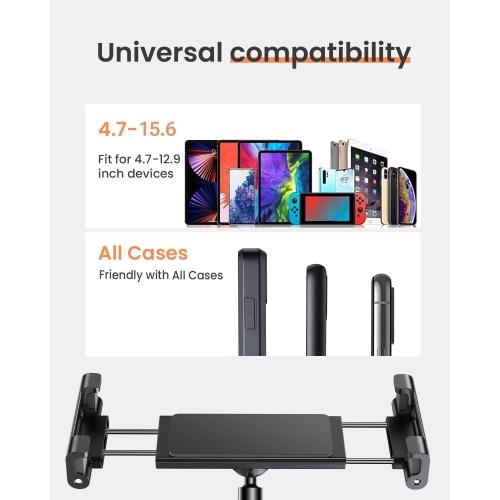 LISEN for iPad Stand for Desk Portable Monitor Adjustable Tablet Stand, Thick Case Friendly iPad Pro Holder Fits(4.7-15.6) 12.9/10.9/10.2 Air Mini 4 3 2 Fire Tab Nexus Kindle, Black