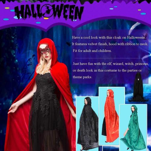XL Halloween Hooded Cloak Full Length Velvet Cape with Hood for Halloween Cosplay Costume,59 inch