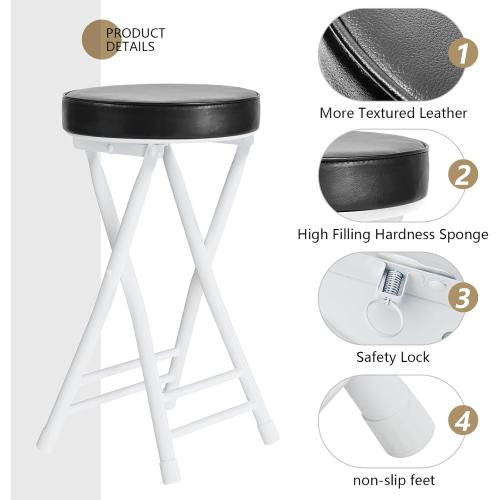 H HOMEWINS Cushioned Padded Folding Stool,23.6-Inch Counter Height Bar Stool,Portable Folding Stool with Handle for Fishing Hiking Gardening Travel BBQ, Black&white