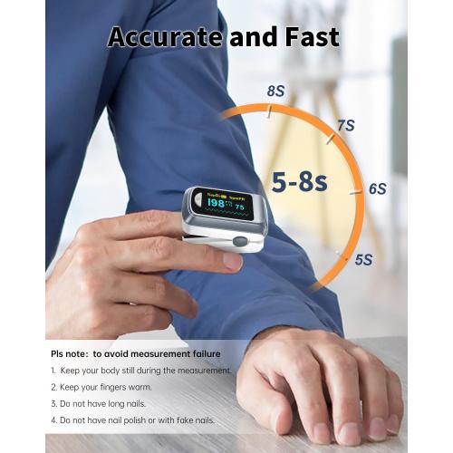 Fingertip Pulse Oximeter Blood Oxygen Saturation Monitor Pulse Ox, Heart Rate and Fast Spo2 Reading Oxygen Meter with OLED Screen Included Lanyard and 2 X AAA Batteries
