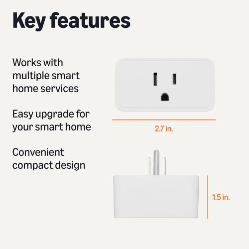 Amazon Basics Smart Plug, Matter Compatible, Compatible with Amazon Alexa, Google Home, Apple HomeKit, Matter Hub Required, 2.4 GHz Wi-Fi only, White, X-Pack