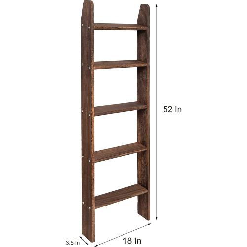 Rustic 5-Tier Wall-Leaning Wood Loadder Towel Racks for Bathroom Livingroom Kithen Office Woden Farmhouse Ladder-Style Blanket Rack Multipurpose Organizer Rack for Home (Brown)