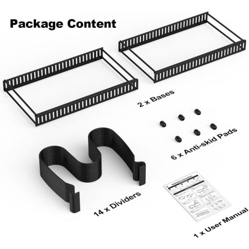 Housolution Pot and Pan Organizer Rack for Cabinet, Expandable Pot Lid Organizer Holder with 14 Adjustable Dividers, Fully Expanded Size 22.83 W x 7.09 D x 7.09 H, Black