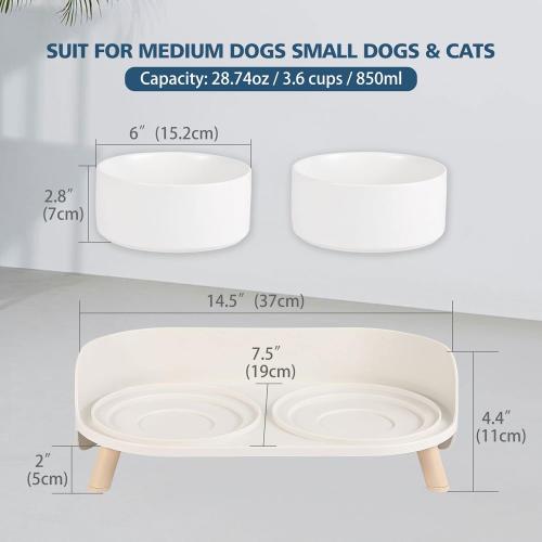 Elevated Ceramic Dog Bowl Set - Double Dog Feeding Bowls with Stand Splash Proof - Raised Dishes for Food and Water - Ideal for Small to Medium Dogs - 2 x 850 ml - 28.74 oz