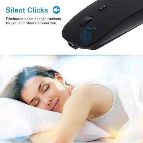 SUNGI Bluetooth Mouse for Laptop/MacBook/iPad/Android PC,Rechargable Quiet Slim Wireless Mouse with Jiggler for Windows/Linux/Tablet,Black