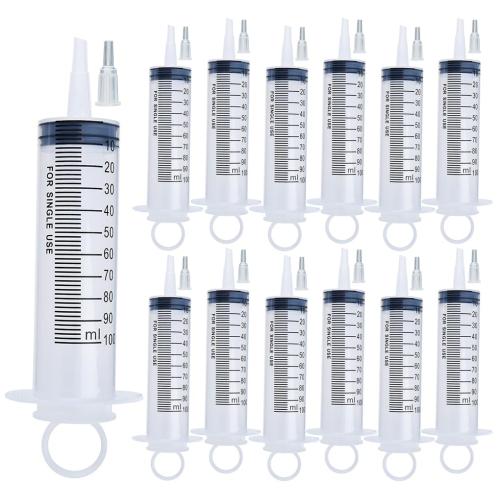 24 Pack 100ml Syringes with Tip Adapters, Large Garden Syringe Individually Packaged for Scientific Labs, Nutrient Measuring, Watering, Refilling