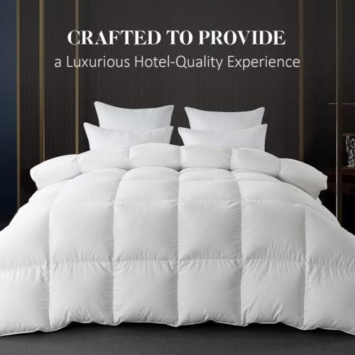 WhatsBedding Feather Down Fiber Comforter King Size,Duvet Insert King Filled with Feather and Down Fiber, All Season White Luxury Bed Comforter,Ultra Soft 100% Cotton 106x90