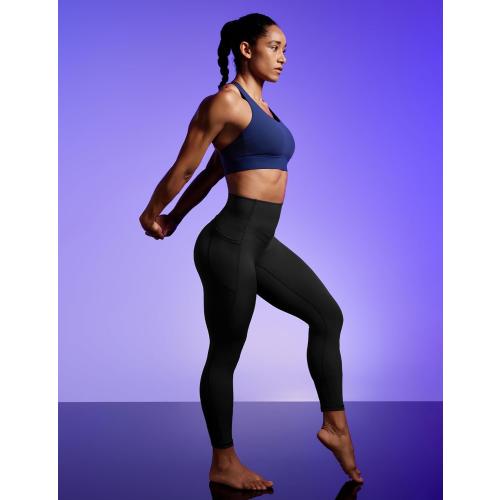 Black Large IUGA Compression Leggings with Pockets for Women Tummy Control Leggings No Front Seam Workout High Waist Yoga Pants