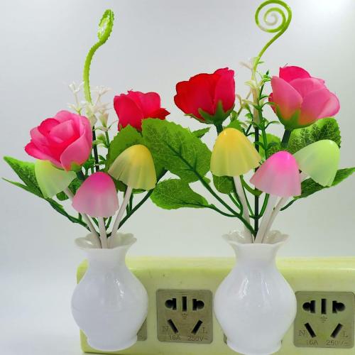 AUSAYE 4 Pack Plug in LED Night Light Sensor Light Rose Flower Decor,Energy Saving Lamp Dream Nightlight Mushroom Night Lights for Kids Adults Bedroom,Bathroom,Living Room,Kitchen,Hallway