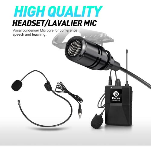 D Debra Audio AU800 Pro UHF 8 Channel Wireless Microphone System with Cordless Handheld Lavalier Headset Mics, Metal Receiver, Ideal for Karaoke Church Party (8 Bodypack)