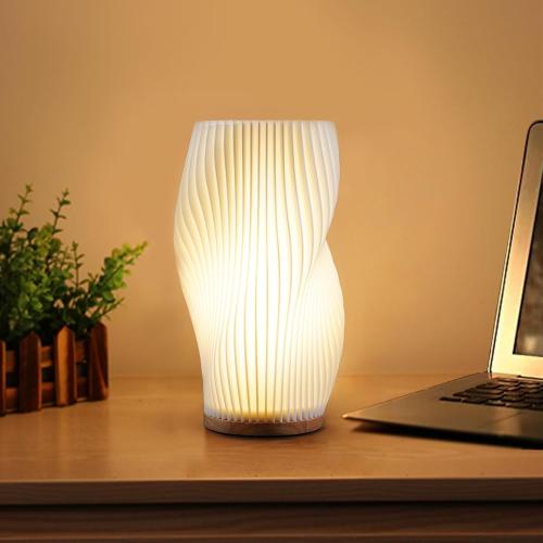 Medium White Zenply Novelty Small Table Lamp for Bedroom, Vintage Style Striped Night Light, Mini Bedside Lamp for Living Room, Office, Dorm (MD)