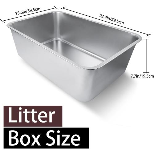 Stainless Steel Cat Litter Box for Adult Cats or Kitty/Kitten 23.6x15.8x8 Rust-Proof, High Side, Non Stick, No Smell, Easy to Clean Metal Cat Litter Box‼️light dirt and good condition‼️