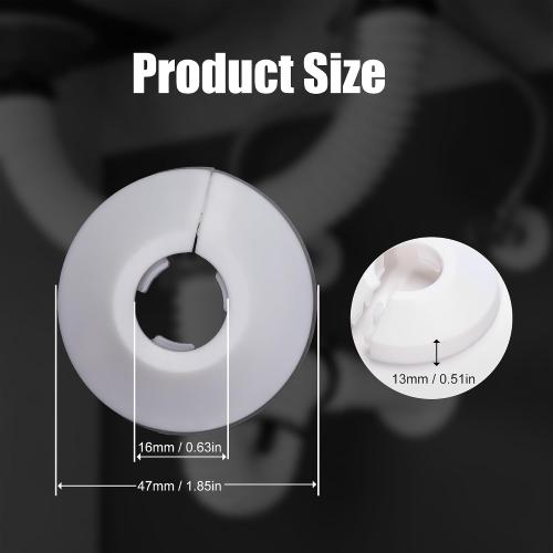 8Pcs Fit 1/2 Inch Flange Water Pipe Cover Decoration 16mm(5/8) Plastic PP escutcheon plate 1/2 inch Cover for Wall Pipe Tube Decoration (white)