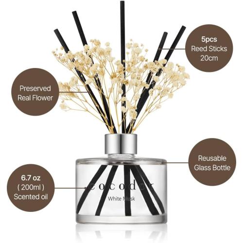 COCODOR Reed Diffuser Set with Preserved Baby's Breath with Sticks/April Breeze / 6.7oz / Scent Fragrance Oil Diffuser for Bedroom Bathroom Home Décor