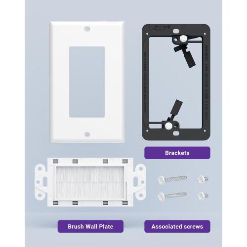 VCE Brush Wall Plate Cable Pass Through with Bracket, White, 2-Pack