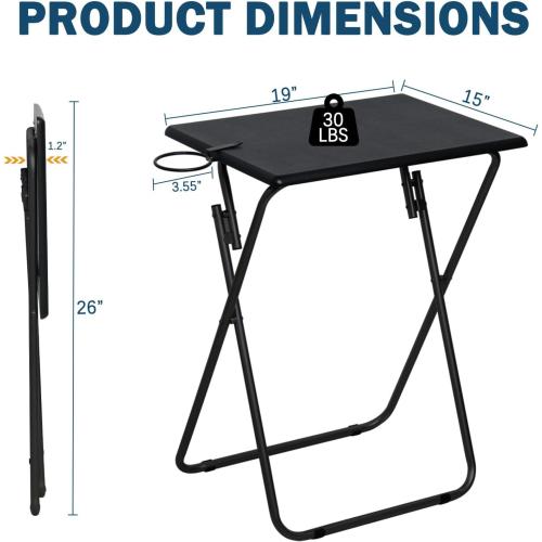 LOFTEY Tv Trays Set of 4, Folding TV Dinner Tray, Portable TV Tables for Living Room for Eating, Heavy Duty Foldable Side Table for Eating on Couch&Sofa, Black