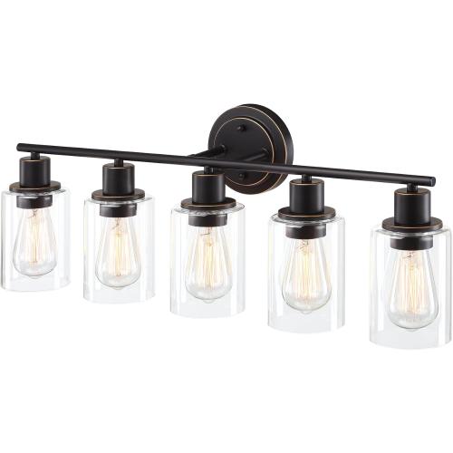 5-Light Oil Rubbed Bronze Bathroom Vanity Light Over Mirror, Oil Rubbed Bronze 5-Bulb Wall Sconce Above Kitchen Sink, Brown Wall Sconce for Bathroom Vanity