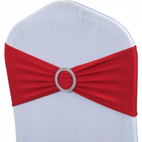Albassa Chair Sashes Spandex Stretch Chair Bows with Buckle Slider for Wedding Party Decorations (Red, 25PCS)
