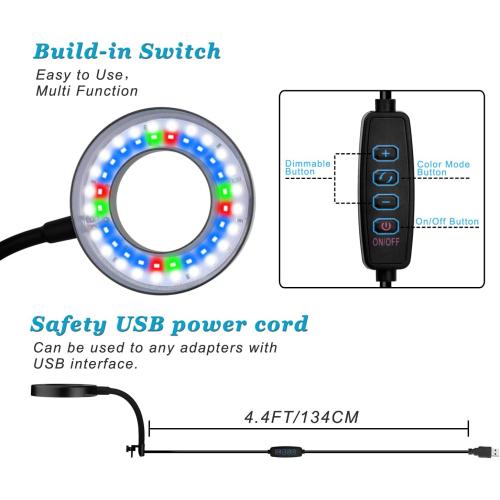 DOMICA Clip On Aquarium Light for 1 to 3 Gal Fish Tank (Dimmable White Blue Red LED) USB Moving Lamp for Open Terrarium (Adapter NOT Included)