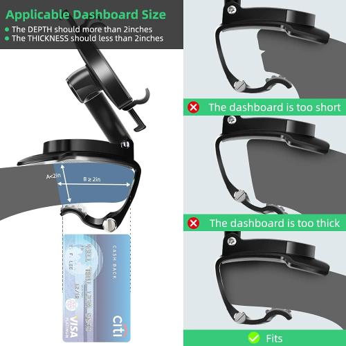 FONKEN Car Phone Mount, [2 Pack] Cell Phone Holder for Car 360 Degree Rotation Dashboard Clip Mount Car Phone Holder Compatible for iPhone 11 13/12 pro Max 8 8Plus Samsung S10 S9 S8 4~7 Smartphones
