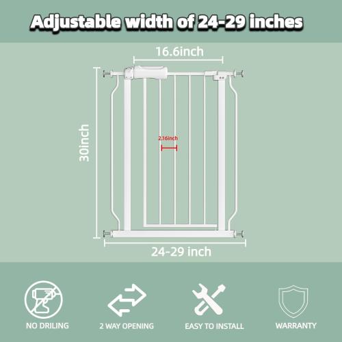 TSAYAWA Narrow Baby gate Baby Safety Gate 24.02-29Inch Auto Close Child Gates, Pressure Mounted Gate for Stairs & Doorways, Indoor/Outdoor Heavy-Duty Pet Gate for Toddlers, Dogs, White
