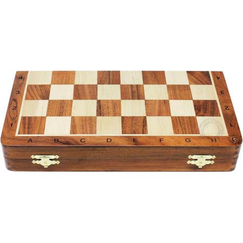 House of Chess - Victorian Staunton Golden Acacia Wood Chess Set - 14 x 14 Inches Wooden Folding Chess Board with Algebraic Notation - Wooden Chess Pieces with King Height 3 Inches   2 Extra Queens