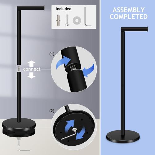 TACGEA Toilet Paper Holder Stand, Bathroom Toilet Paper Roll Holder Stainless Steel Free Standing, Storage for 4 Rolls of Paper, Matte Black