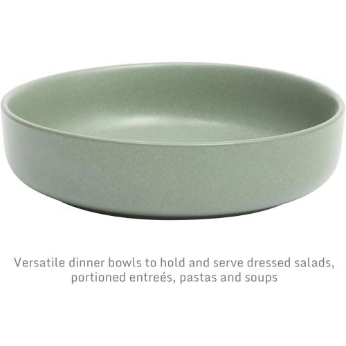 (SET INCOMPLETE) (12) Gibson Elite Pasco 16 Piece (Service for 4) Plates and Bowls Double Bowl Reactive Glaze Dishes Stoneware Ceramic Dinnerware Set - Green