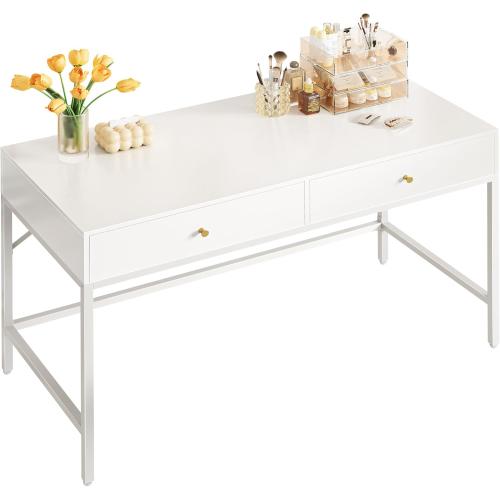 SUPERJARE Vanity Desk with Drawers, 47 inch Computer Desk, Modern Simple Home Office Desks, Makeup Dressing Table for Bedroom - White, 7997W