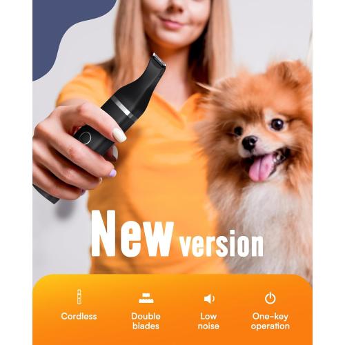 oneisall Dog Paw Trimmer,Corldless Paw Trimmer for Dogs with Double Blades,Quiet 2 Speed Small Dog Grooming Clippers for Paws, Eyes, Ears, Face, Rump (Black)