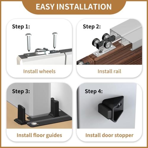 Heavy Duty Bypass Sliding Closet Door Track Hardware 60, 5FT Aluminium Pocket Door Track Rail Set, Smoothly and Quietly, for 2 Door System