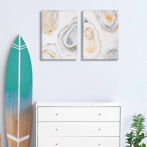 2Pcs Oyster Canvas Wall Art Abstract Coast Wall decor watercolor pictures Minimalist oyster shell prints Beach shell painting artwork for Dining room gallery Home Decoration